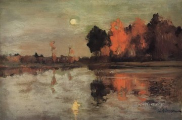 Fluvial Obras - Luna crepuscular 1899 Isaac Levitan paisaje fluvial